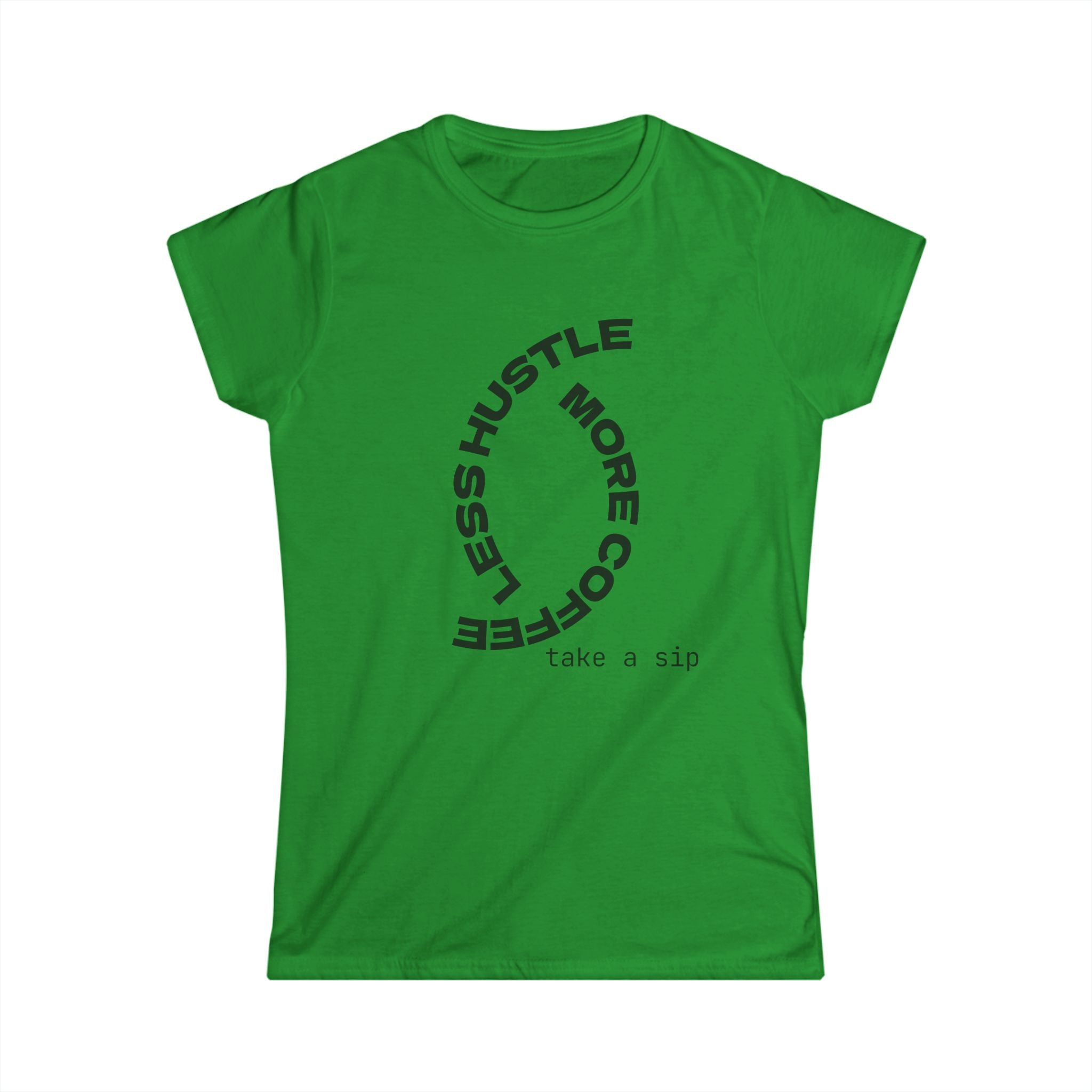 Coffee Lover's Softstyle Tee, Hustle Less More Coffee Shirt, Gift for Her, Casual Wear, Funny Tee, Coffee Addict Apparel